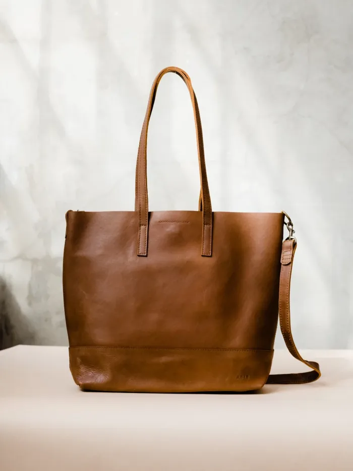 Personalized Leather Women Abera Crossbody Tote Whiskey Able