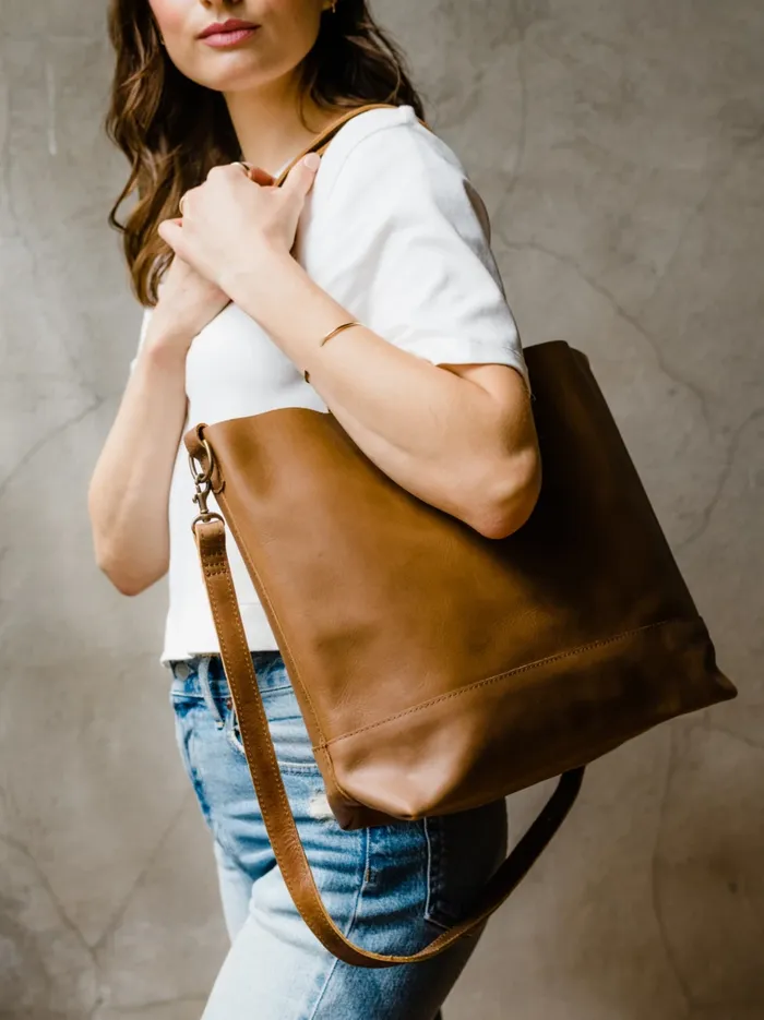 Personalized Leather Women Abera Crossbody Tote Whiskey Able