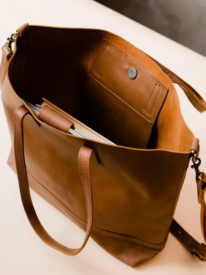 Personalized Leather Women Abera Crossbody Tote Whiskey Able