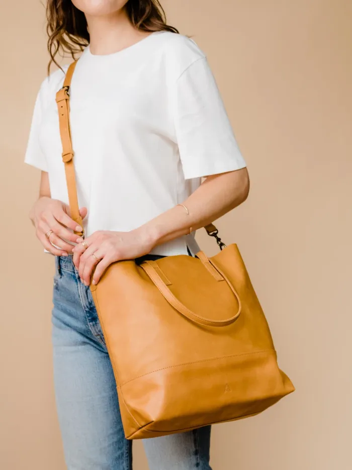 Personalized Leather Women Abera Crossbody Tote Whiskey Able