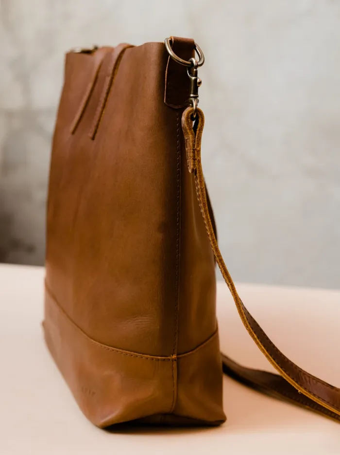 Personalized Leather Women Abera Crossbody Tote Whiskey Able