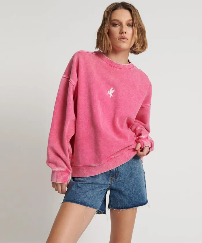 PINK BOWER BIRD RETRO SWEATER Women One Teaspoon Hoodies And Sweats
