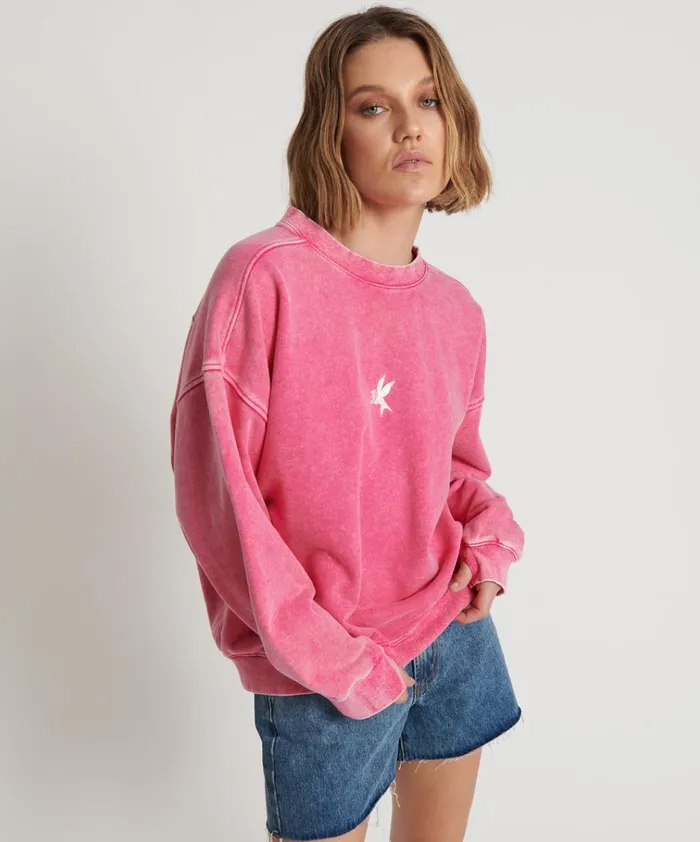 PINK BOWER BIRD RETRO SWEATER Women One Teaspoon Hoodies And Sweats PINK BOWER BIRD RETRO SWEATER Women One Teaspoon Hoodies And Sweats