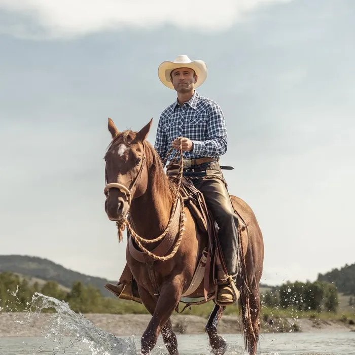 Plaid Twill Dobby Western Shirt Blue Men Stetson Western Shirts
