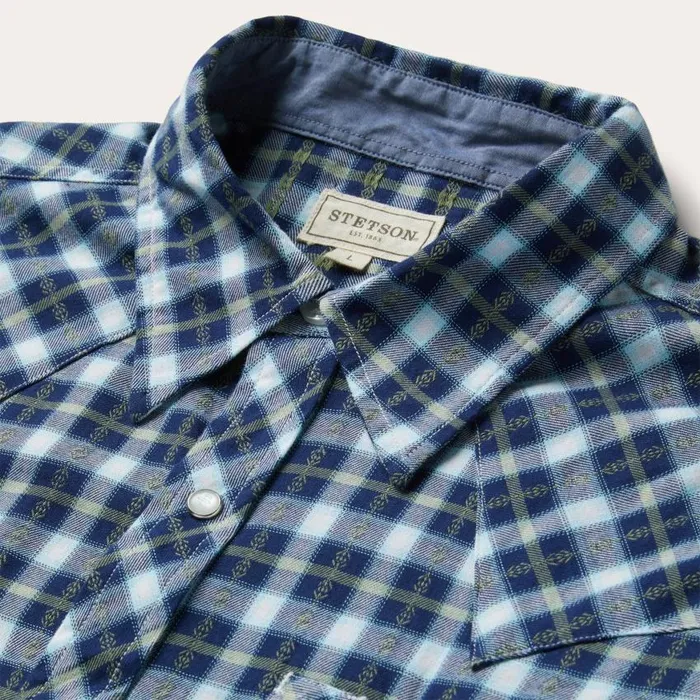 Plaid Twill Dobby Western Shirt Blue Men Stetson Western Shirts