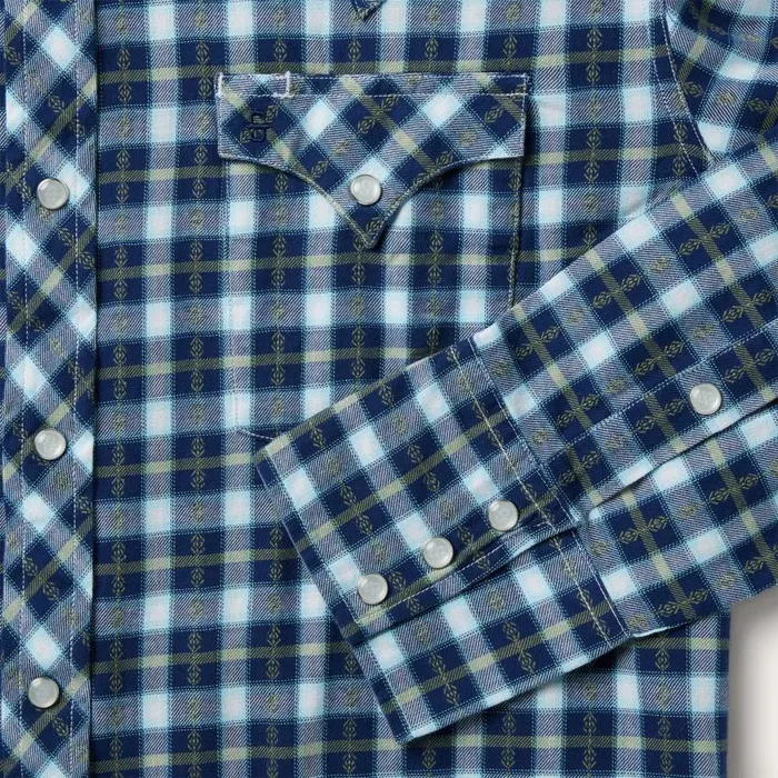 Plaid Twill Dobby Western Shirt Blue Men Stetson Western Shirts