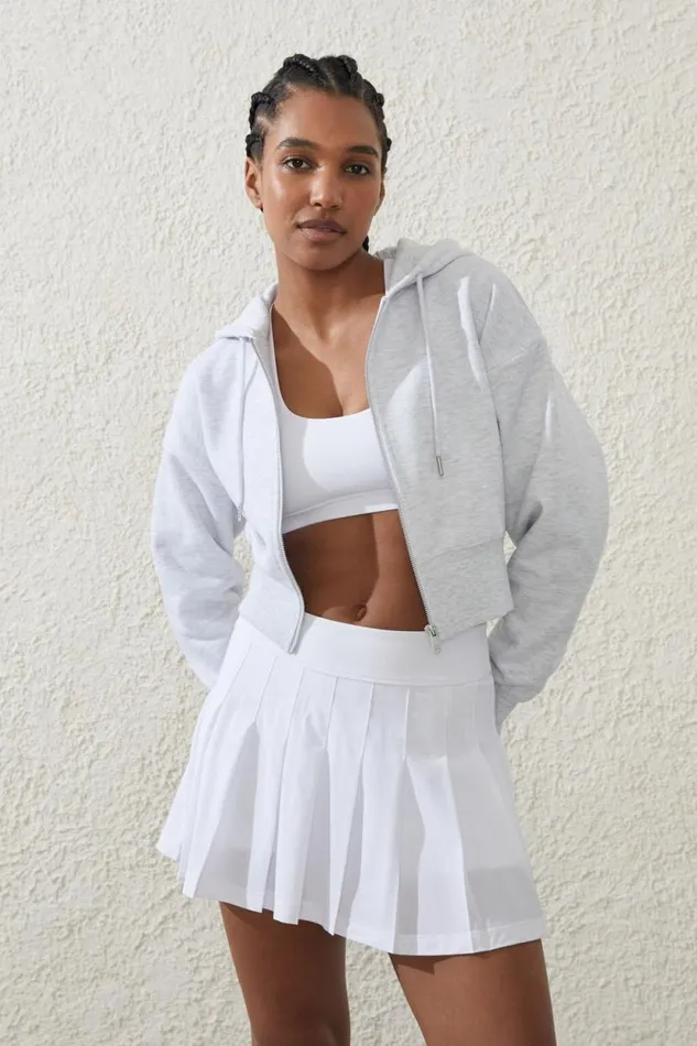 Plush Essential Cropped Zip Through Core Cloudy Grey Marle Women Cotton On Tops