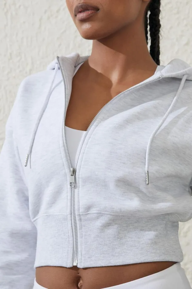 Plush Essential Cropped Zip Through Core Cloudy Grey Marle Women Cotton On Tops