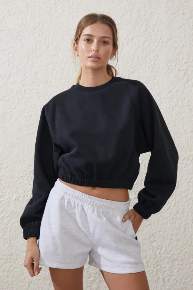 Plush Saddle Sleeve Jumper Black Women Cotton On Sweats and Hoodies