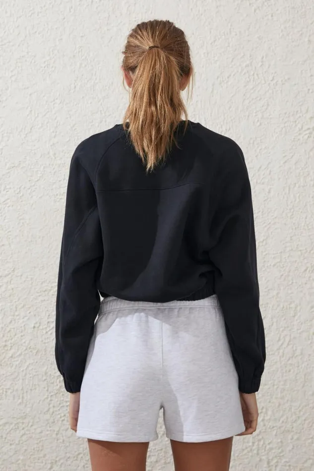 Plush Saddle Sleeve Jumper Black Women Cotton On Sweats and Hoodies