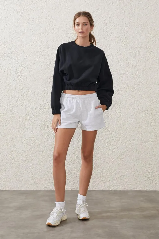 Plush Saddle Sleeve Jumper Black Women Cotton On Sweats and Hoodies