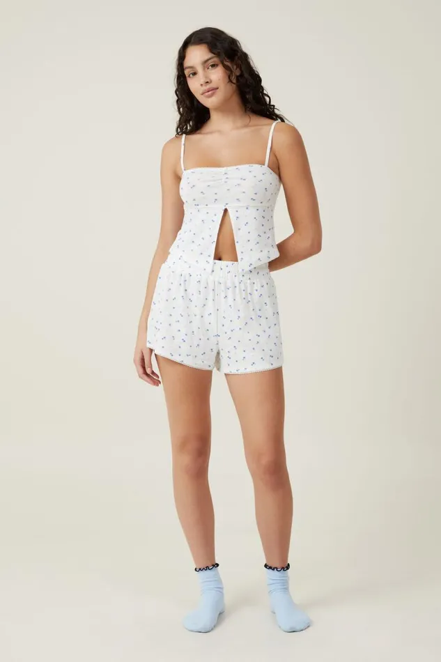 Pointelle Sleep Split Front Cami White Carli Ditsy Floral Women Cotton On Tops Pointelle Sleep Split Front Cami White Carli Ditsy Floral Women Cotton On Tops