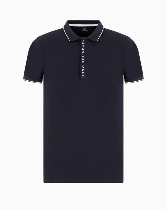 Polo With Contrasting Logo In Cotton Spandex Navyblue Men Armani Polo Shirts