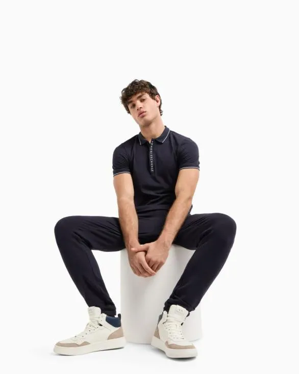 Polo With Contrasting Logo In Cotton Spandex Navyblue Men Armani Polo Shirts Polo With Contrasting Logo In Cotton Spandex Navyblue Men Armani Polo Shirts