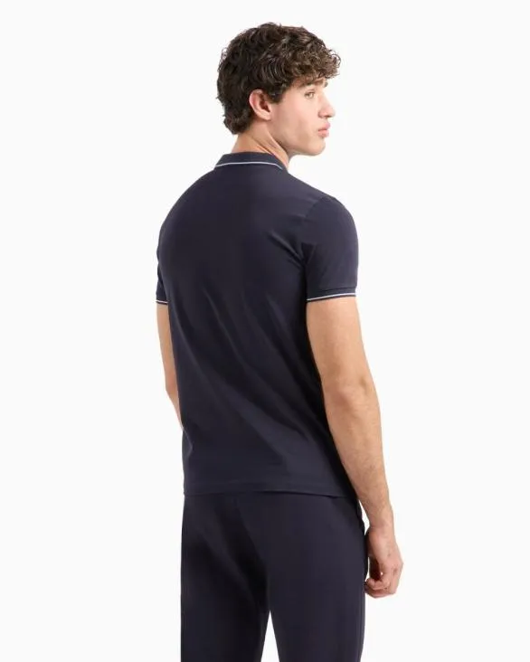 Polo With Contrasting Logo In Cotton Spandex Navyblue Men Armani Polo Shirts Polo With Contrasting Logo In Cotton Spandex Navyblue Men Armani Polo Shirts