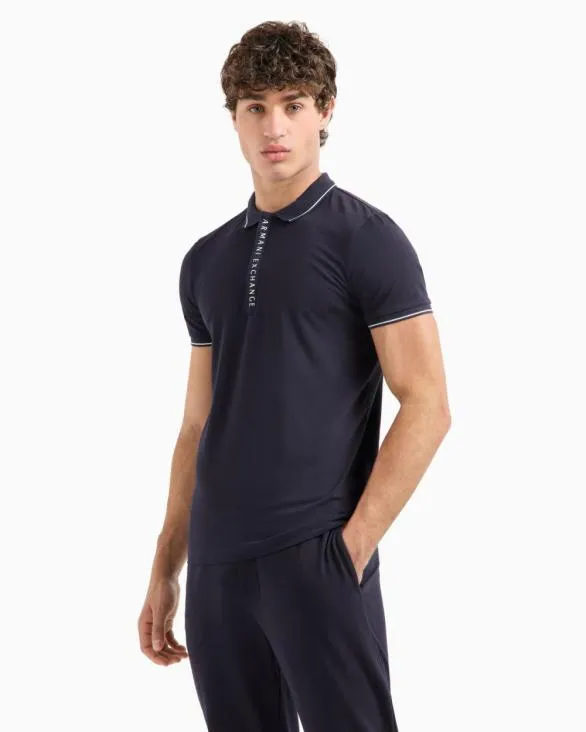 Polo With Contrasting Logo In Cotton Spandex Navyblue Men Armani Polo Shirts Polo With Contrasting Logo In Cotton Spandex Navyblue Men Armani Polo Shirts
