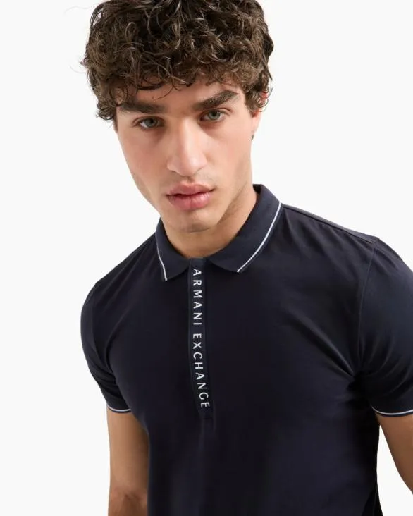 Polo With Contrasting Logo In Cotton Spandex Navyblue Men Armani Polo Shirts Polo With Contrasting Logo In Cotton Spandex Navyblue Men Armani Polo Shirts