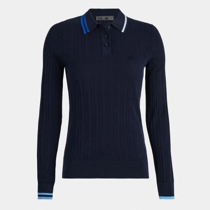 Polos and Shirts Women GFORE CONTRAST STRIPE COTTON BLEND RIBBED LONG SLEEVE KNIT POLO Twilight Polos and Shirts Women GFORE CONTRAST STRIPE COTTON BLEND RIBBED LONG SLEEVE KNIT POLO Twilight