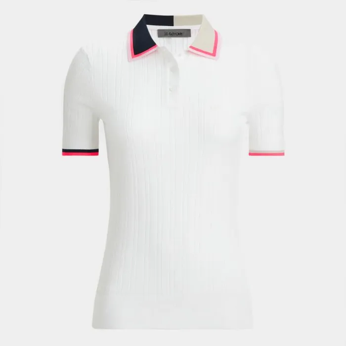 Polos and Shirts Women GFORE COTTON BLEND RIBBED SHORT SLEEVE SWEATER POLO Snow Polos and Shirts Women GFORE COTTON BLEND RIBBED SHORT SLEEVE SWEATER POLO Snow