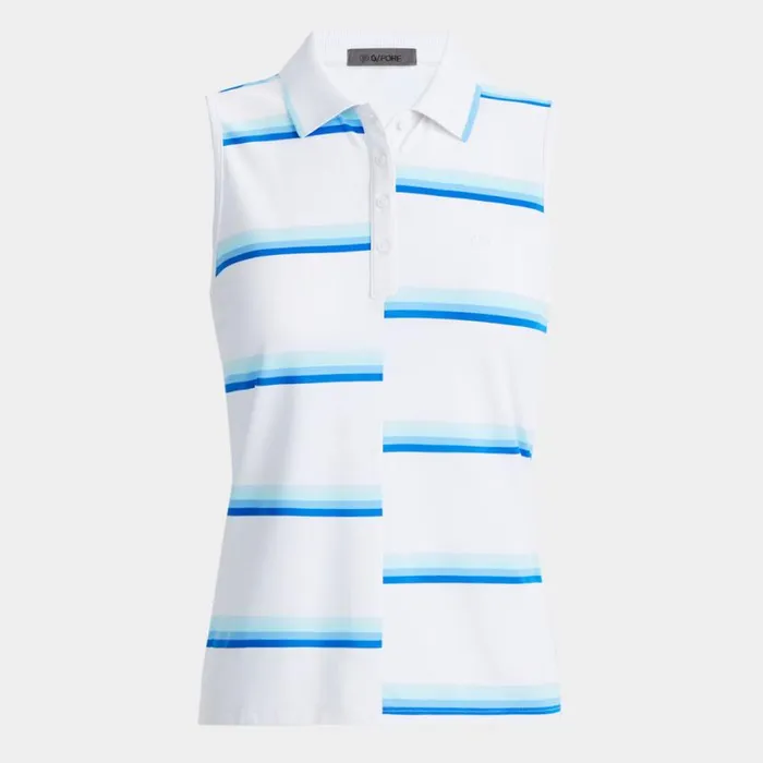 Polos and Shirts Women GFORE OFFSET STRIPE TECH PIQU SLEEVELESS POLO Snow