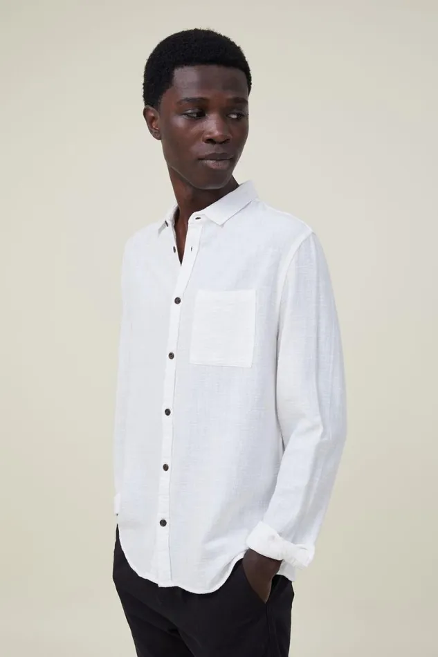 Portland Long Sleeve Shirt Vintage White Cheesecloth Men Cotton On Tees and Tanks