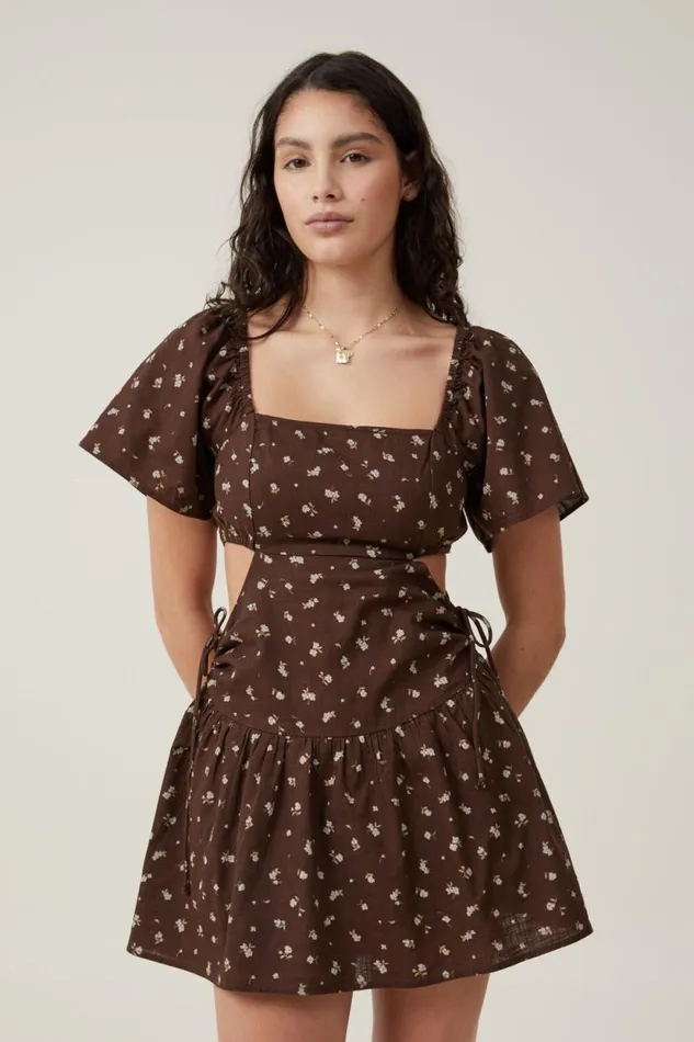 Presley Mini Dress Esme Ditsy Dark Oak Women Cotton On Dresses