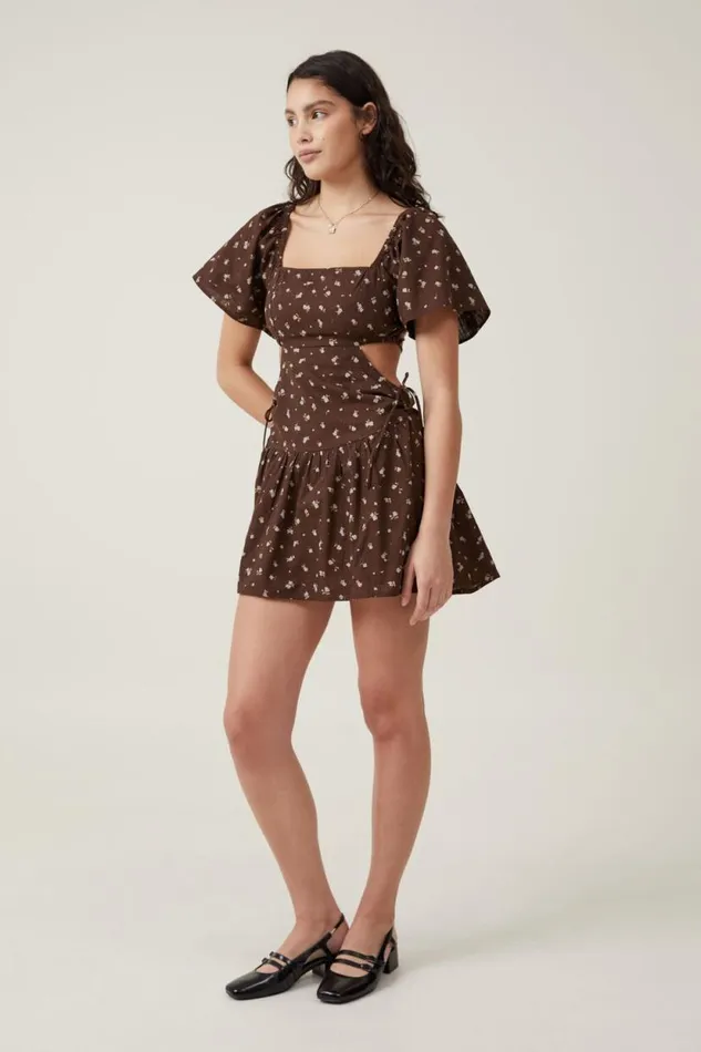 Presley Mini Dress Esme Ditsy Dark Oak Women Cotton On Dresses