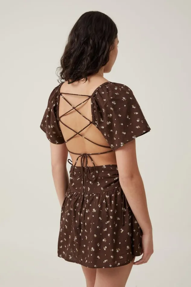 Presley Mini Dress Esme Ditsy Dark Oak Women Cotton On Dresses