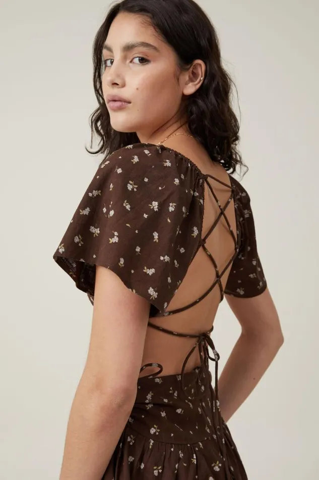 Presley Mini Dress Esme Ditsy Dark Oak Women Cotton On Dresses