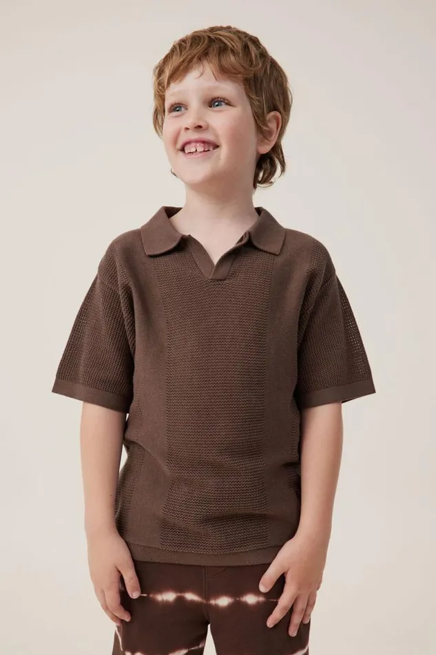 Preston Knit Polo Hot Choccy Boys Cotton On Tops and TShirts