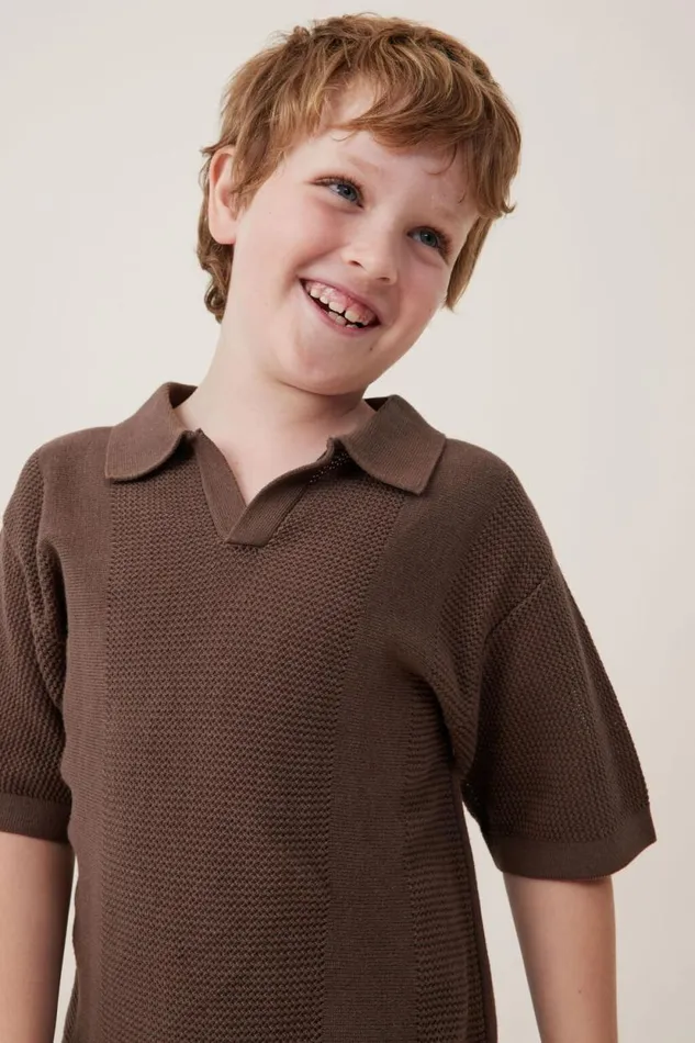 Preston Knit Polo Hot Choccy Boys Cotton On Tops and TShirts