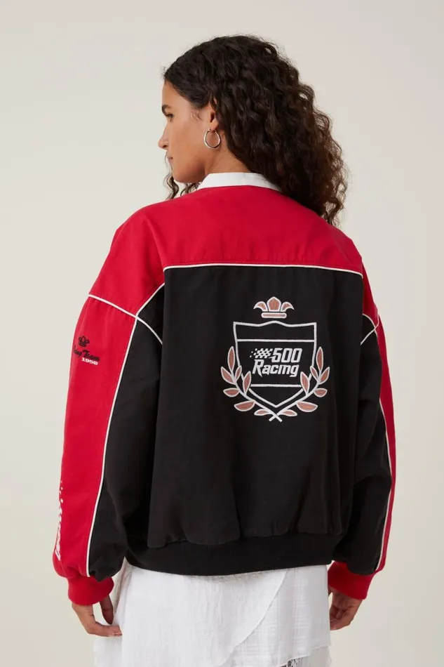 Racing Moto Jacket Speedway 500 Red Washed Black Women Cotton On Jackets
