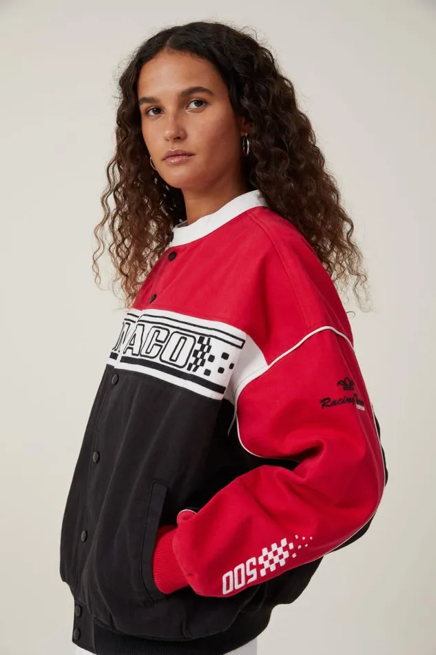 Racing Moto Jacket Speedway 500 Red Washed Black Women Cotton On Jackets