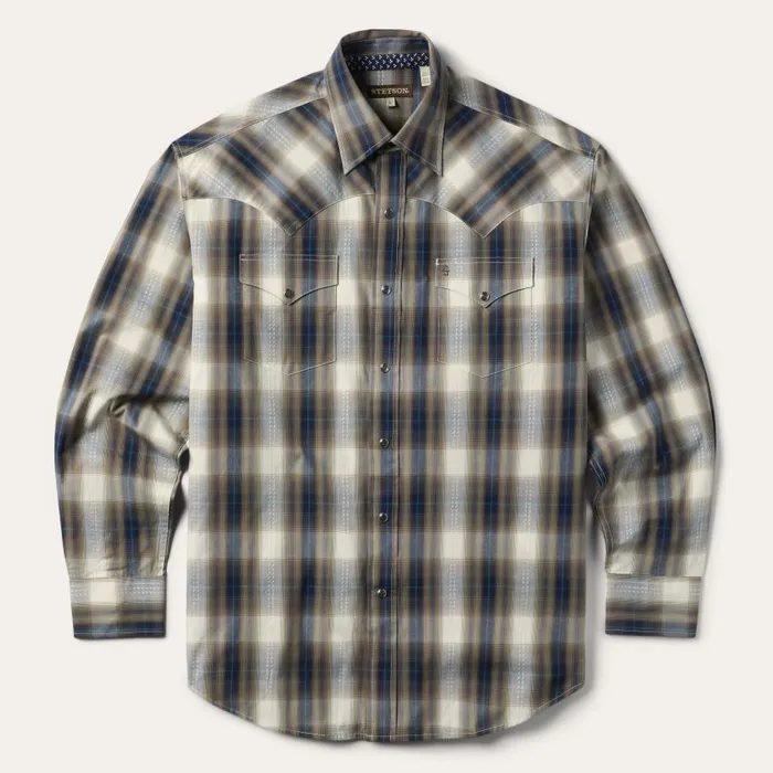 Ranch Plaid Dobby Western Shirt Brown Men Stetson Classic Cut