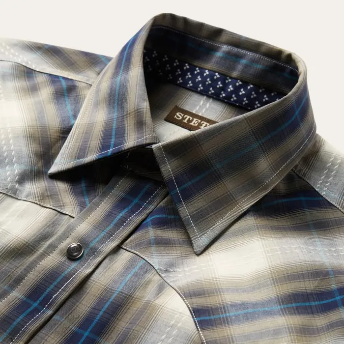 Ranch Plaid Dobby Western Shirt Brown Men Stetson Classic Cut