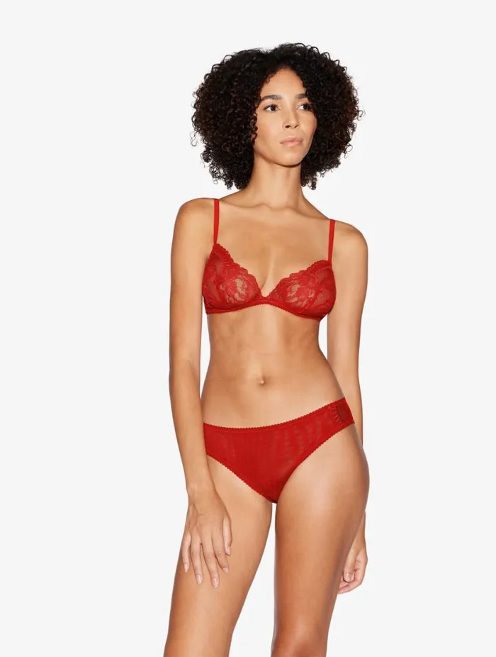 Red Lace Nonwired Bra Lingerie La Perla Triangle