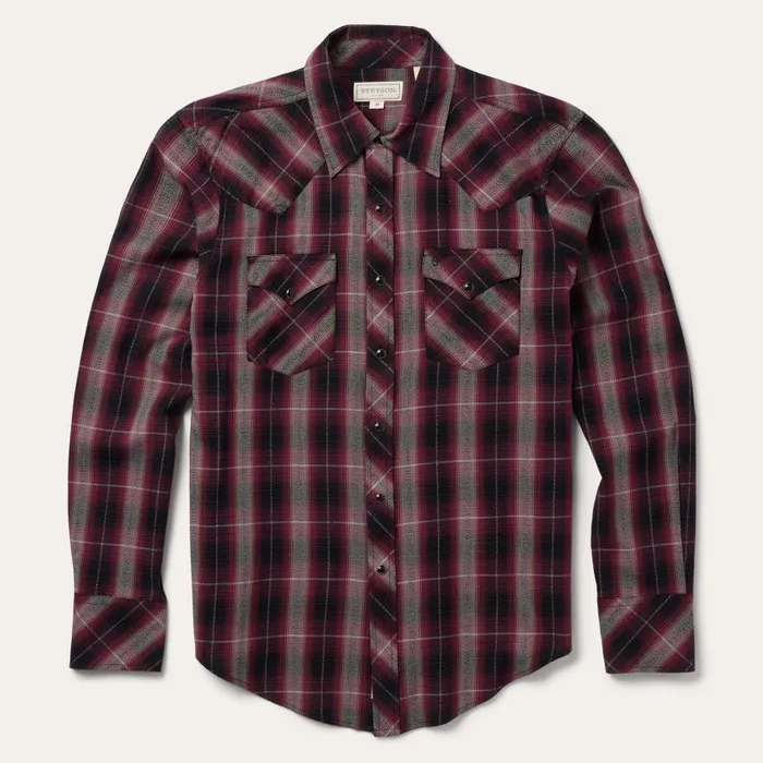 Red Marl Plaid Western Shirt Red Men Stetson Modern Cut