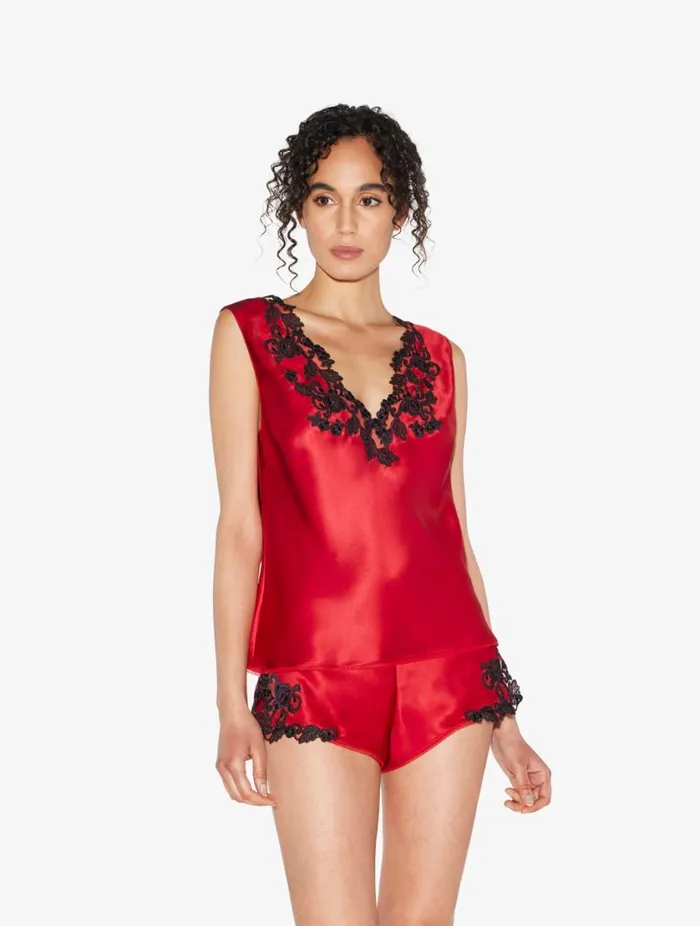 Red Silk Satin Top With Frastaglio Sleepwear La Perla Camisoles