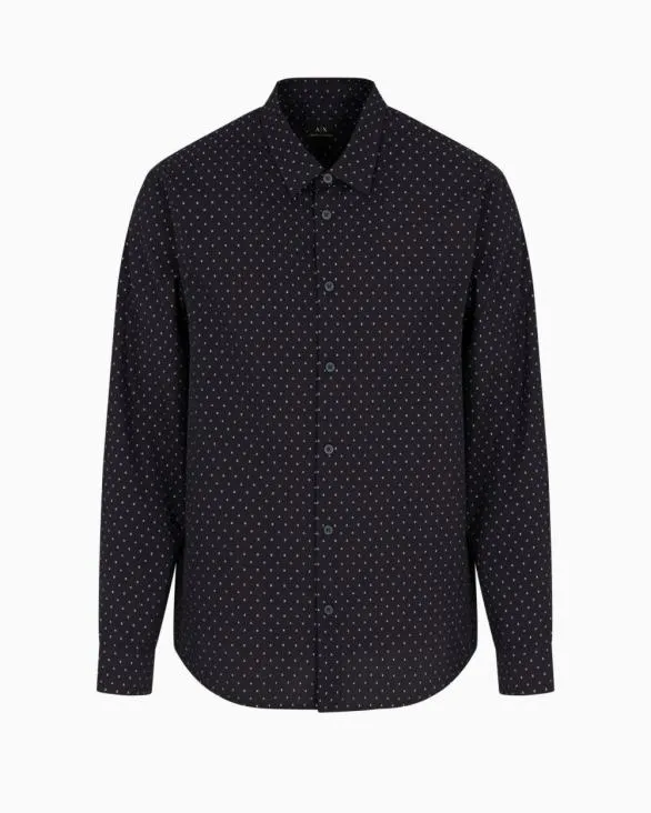 Regular Fit Cotton Jacquard Shirt Blue Men Armani Shirts