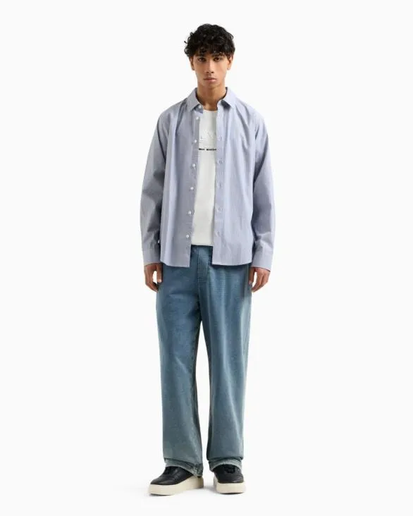 Regular Fit Cotton Jacquard Shirt Blue Men Armani Shirts