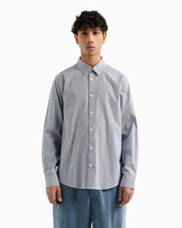 Regular Fit Cotton Jacquard Shirt Blue Men Armani Shirts