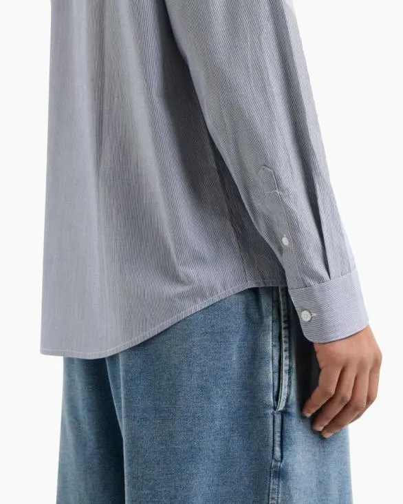 Regular Fit Cotton Jacquard Shirt Blue Men Armani Shirts