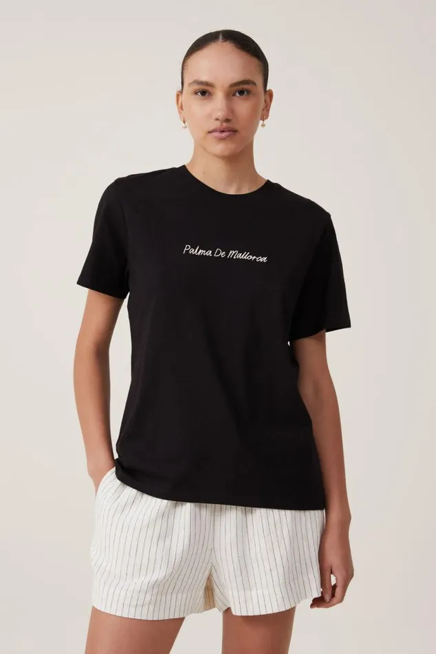 Regular Fit Graphic Tee Palma De Mallorca Black Women Cotton On Tops