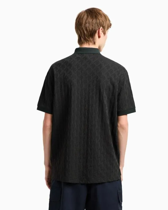 Regular Fit Polo Shirt With Toneontone Allover Logo Green Men Armani Polo Shirts