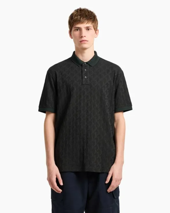 Regular Fit Polo Shirt With Toneontone Allover Logo Green Men Armani Polo Shirts