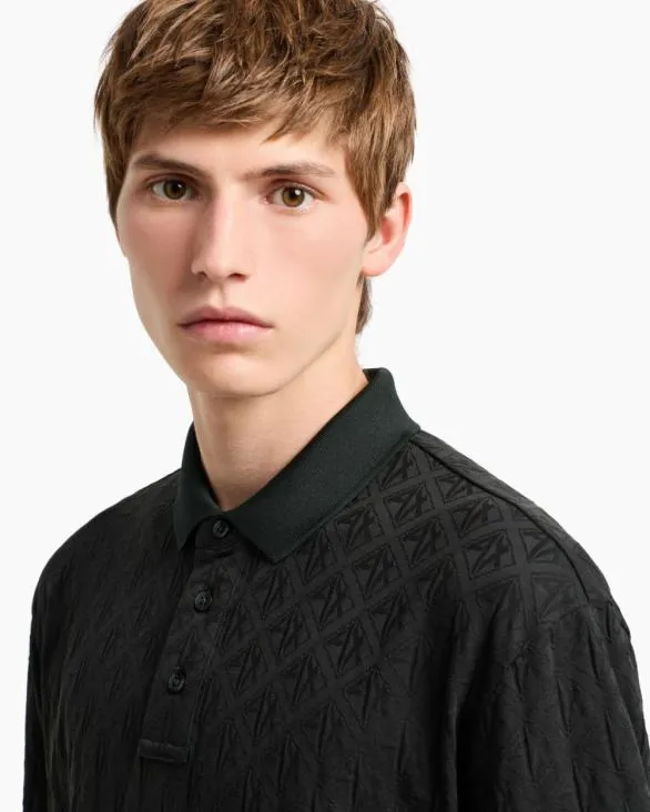 Regular Fit Polo Shirt With Toneontone Allover Logo Green Men Armani Polo Shirts