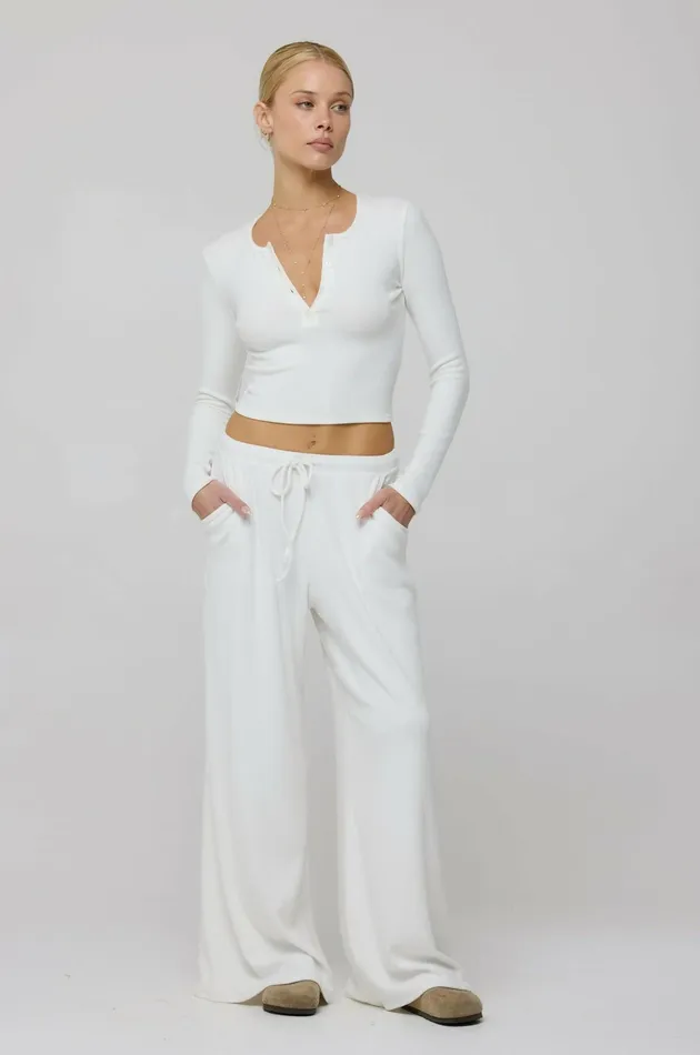 RESA Henley Rib In White Women Tops