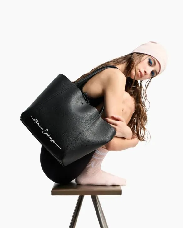 Reversible Shopper With Logo And Clutch Black Women Armani Shoppers Reversible Shopper With Logo And Clutch Black Women Armani Shoppers