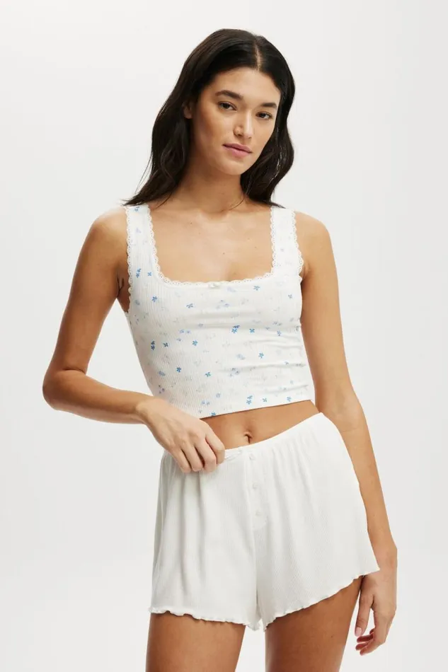 Rib Lace Tank Maeve Disty Blue Women Cotton On Tops