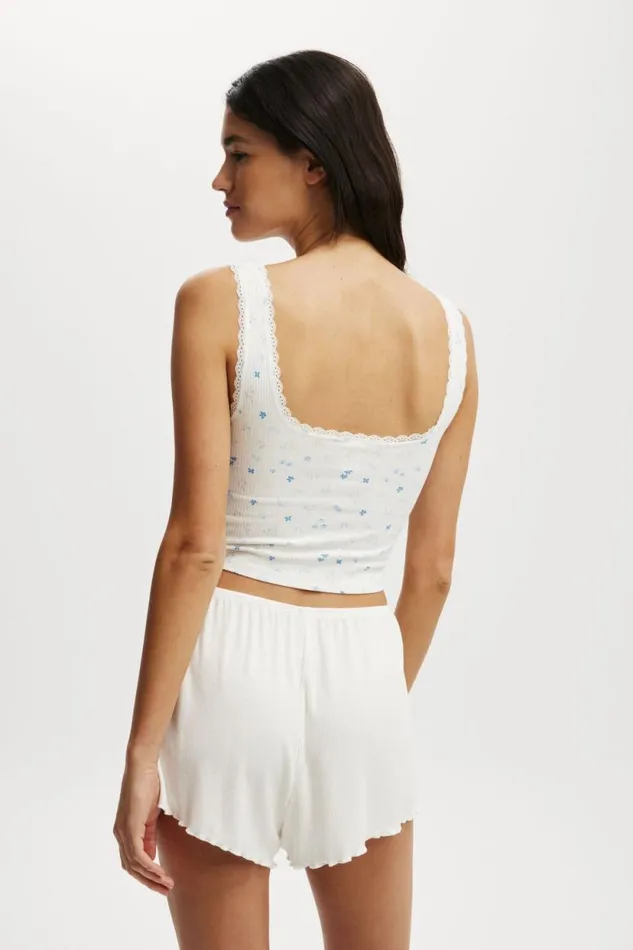 Rib Lace Tank Maeve Disty Blue Women Cotton On Tops